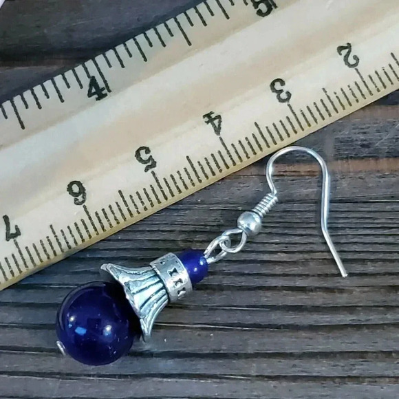 Handcrafted Purple Malaysia Jade Silver Plated Pewter Dangle Earrings - Picture 4 of 5